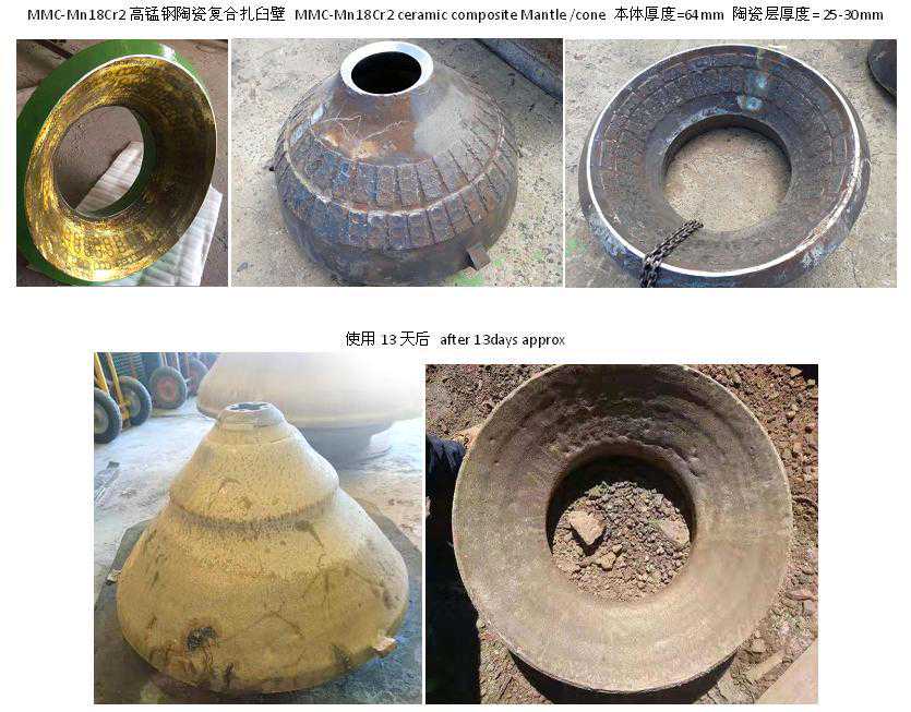 高锰钢陶瓷复合铸造扎臼壁/破碎壁使用实例